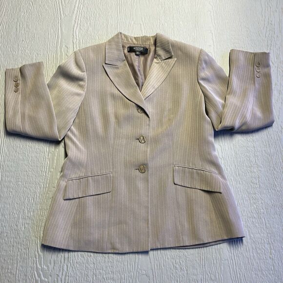 KASPER Women's Blazer Single Breasted Jacket 12P Brown Stripped Career Office - Picture 2 of 12